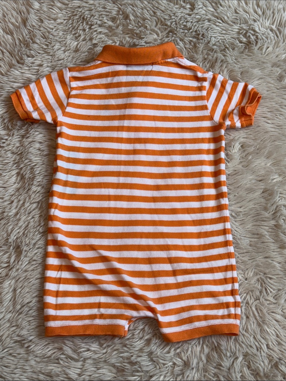 🐎Ralph Lauren Orange & White Striped Polo Romper/Shortall  12 mths - Picture 5 of 5